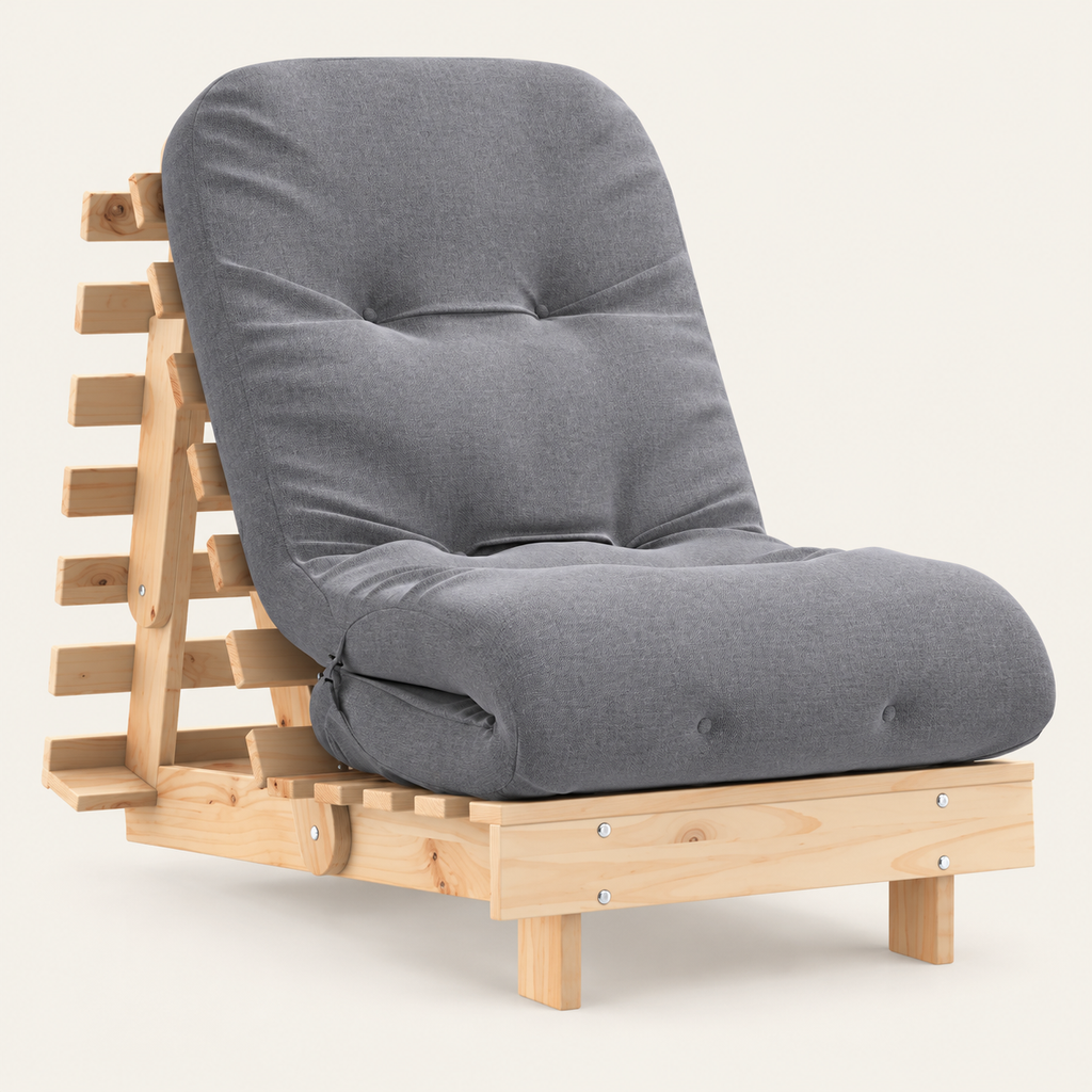 Canapé lit futon bois massif avec matelas, dossier réglable