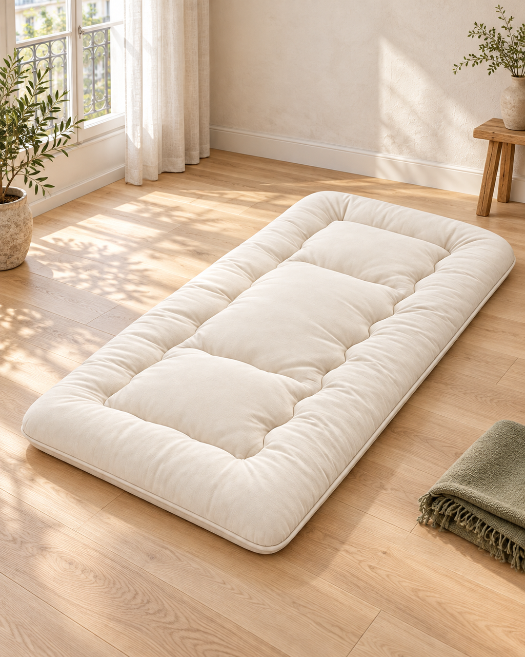 Matelas futon japonais 90x200 cm, matelas de sol enroulable beige