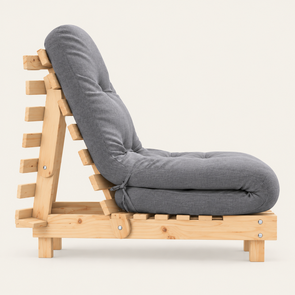 Canapé lit futon bois massif avec matelas, dossier réglable