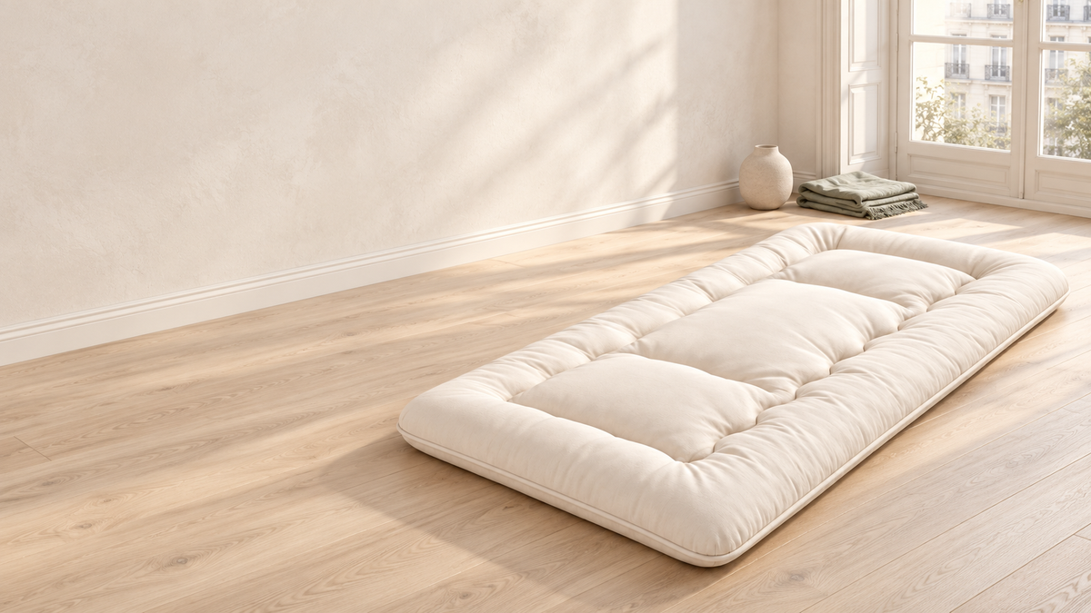 Matelas futon japonais 90x200 cm, matelas de sol enroulable beige