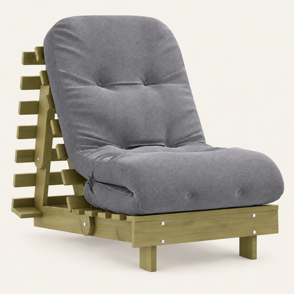 Canapé lit futon bois massif avec matelas, dossier réglable