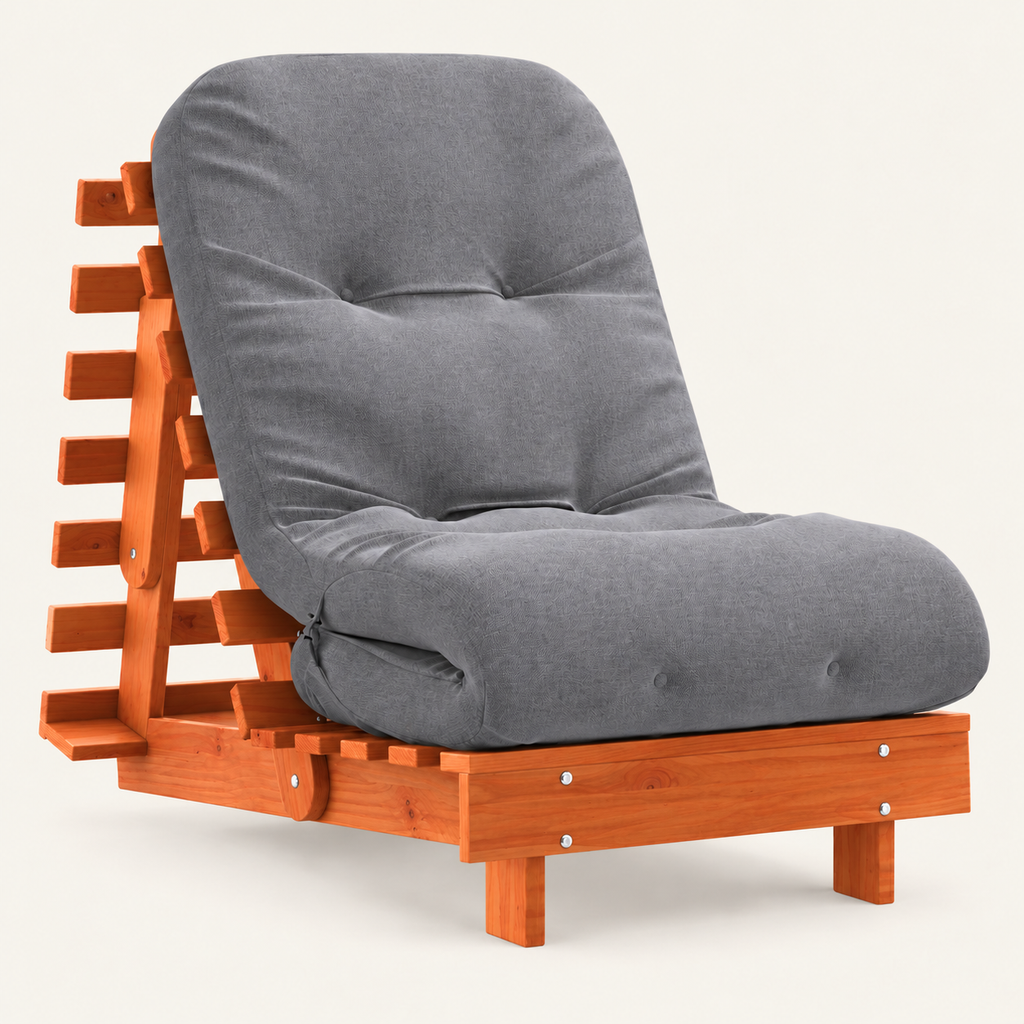 Canapé lit futon bois massif avec matelas, dossier réglable